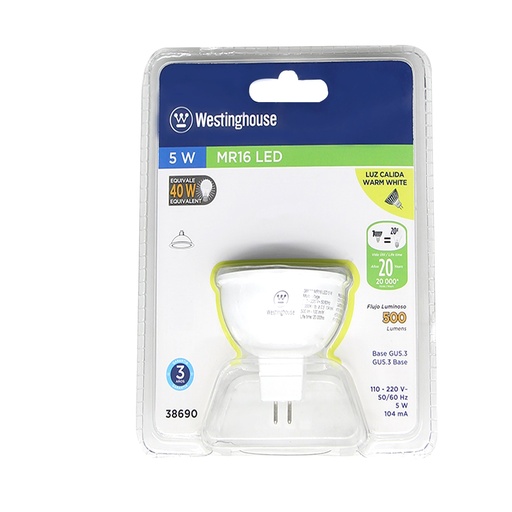 [38690] BOMBILLO LED 5W 3000K MR-16 GU5.3 WESTINGHOUSE 38690
